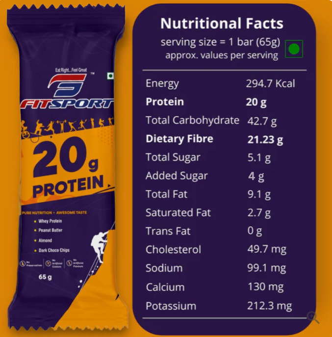 FitSport 20g Protein - Whey Protein, Peanut Butter, Dark Choco Chips - Pack of 6